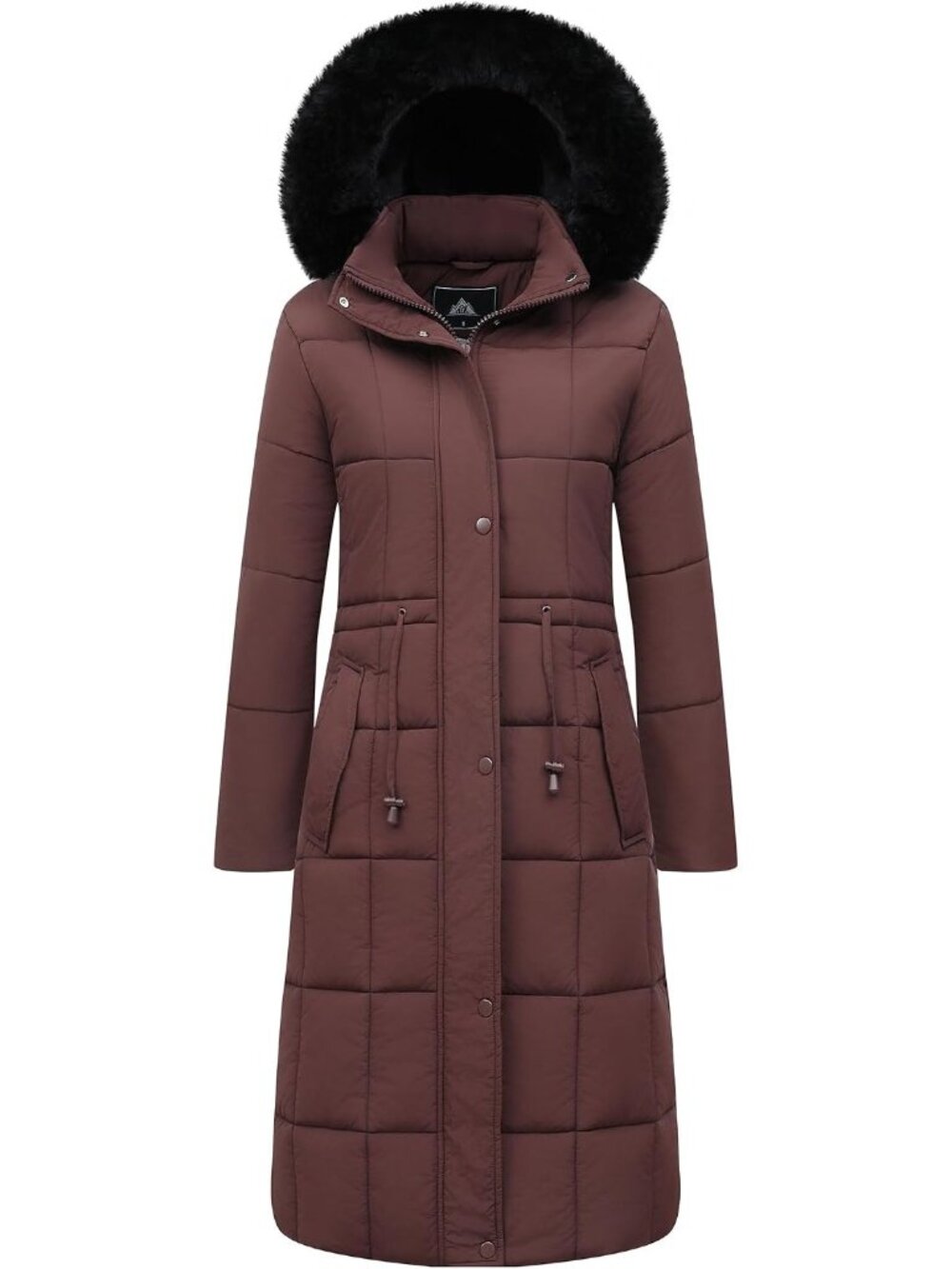Women's Wine Faux Fur Trim Hooded Long Waterproof Winter Puffer Parka Jacket